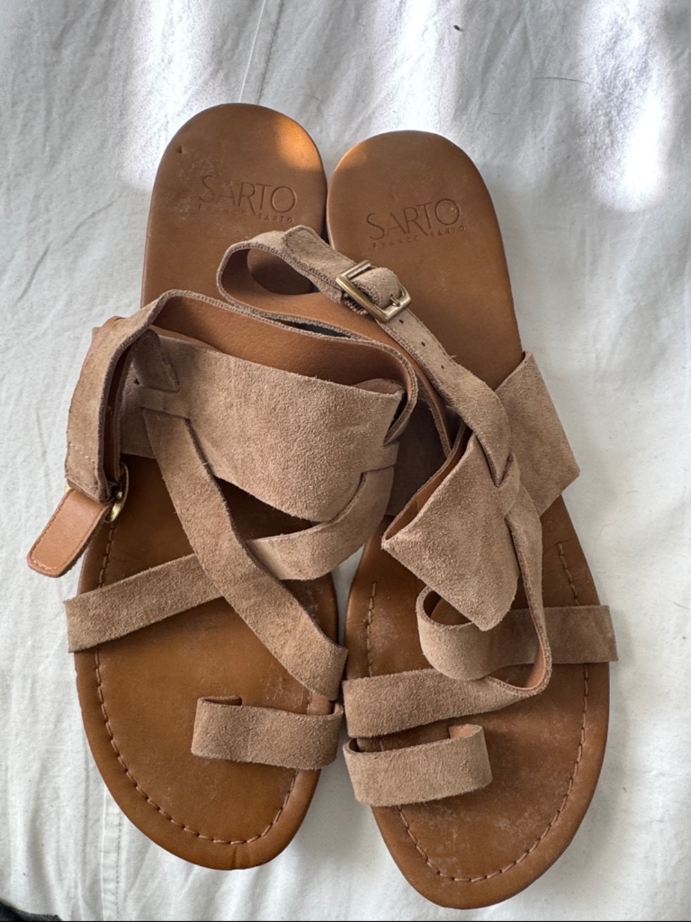 Franco Sarto Tan Suede Strappy Sandals